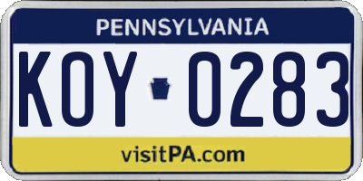 PA license plate KOY0283