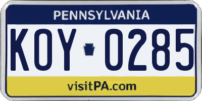 PA license plate KOY0285