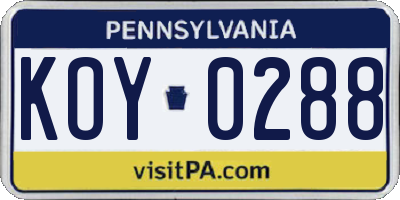 PA license plate KOY0288