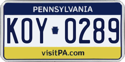 PA license plate KOY0289