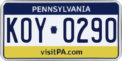 PA license plate KOY0290