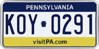 PA license plate KOY0291