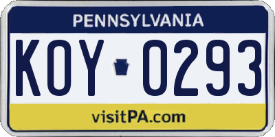 PA license plate KOY0293