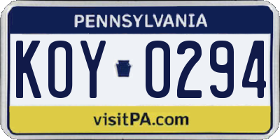 PA license plate KOY0294