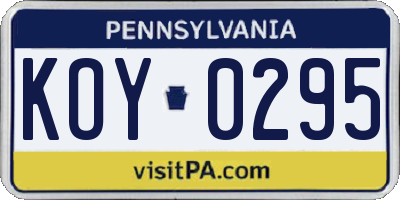PA license plate KOY0295
