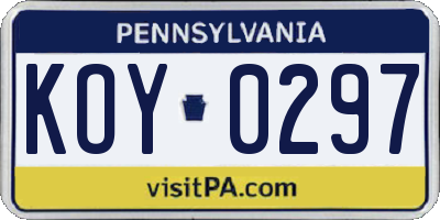 PA license plate KOY0297