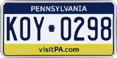 PA license plate KOY0298