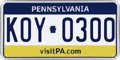 PA license plate KOY0300
