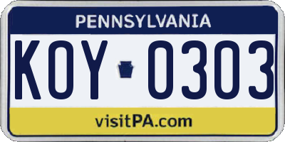PA license plate KOY0303