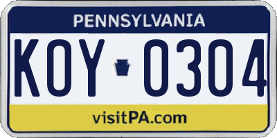 PA license plate KOY0304