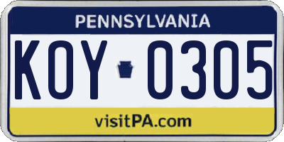 PA license plate KOY0305