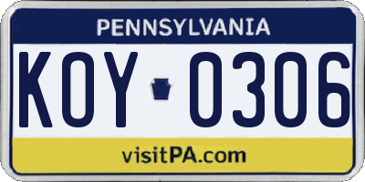 PA license plate KOY0306