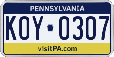 PA license plate KOY0307