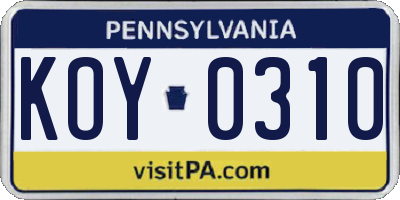 PA license plate KOY0310