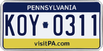 PA license plate KOY0311