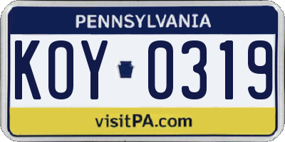 PA license plate KOY0319