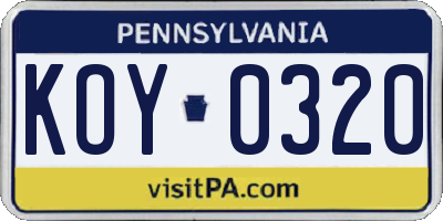 PA license plate KOY0320