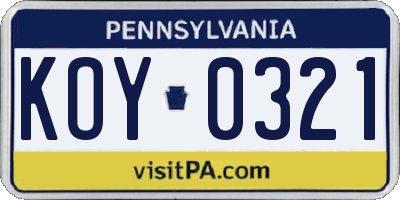 PA license plate KOY0321