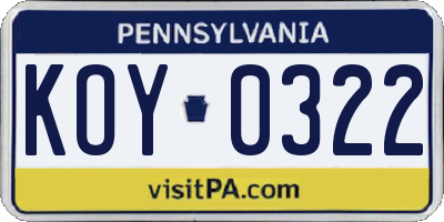 PA license plate KOY0322