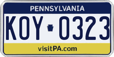 PA license plate KOY0323