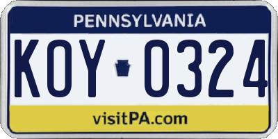 PA license plate KOY0324