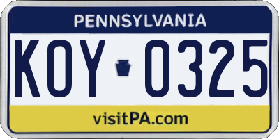 PA license plate KOY0325