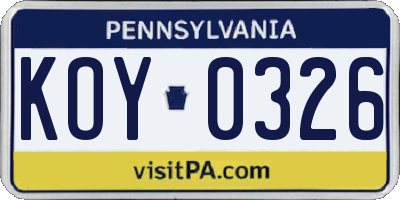 PA license plate KOY0326