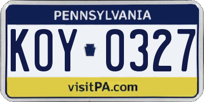 PA license plate KOY0327