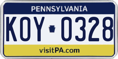 PA license plate KOY0328