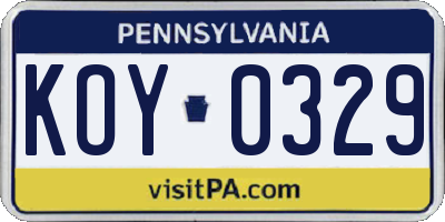 PA license plate KOY0329