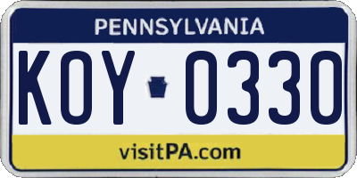 PA license plate KOY0330
