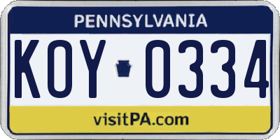 PA license plate KOY0334