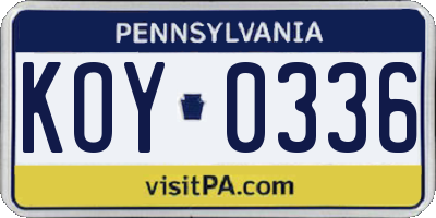 PA license plate KOY0336