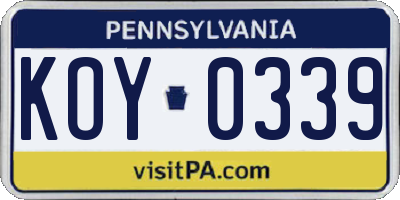 PA license plate KOY0339