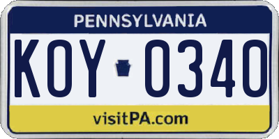 PA license plate KOY0340