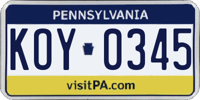 PA license plate KOY0345
