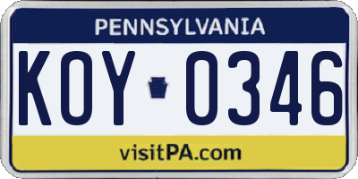 PA license plate KOY0346