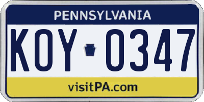 PA license plate KOY0347
