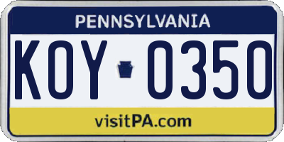 PA license plate KOY0350
