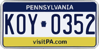 PA license plate KOY0352