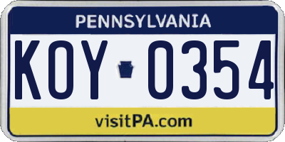PA license plate KOY0354