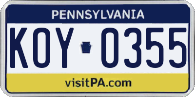 PA license plate KOY0355