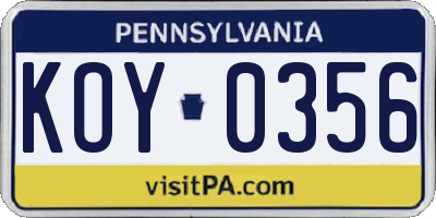 PA license plate KOY0356