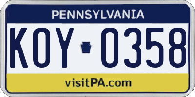 PA license plate KOY0358