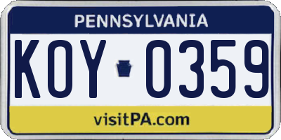 PA license plate KOY0359