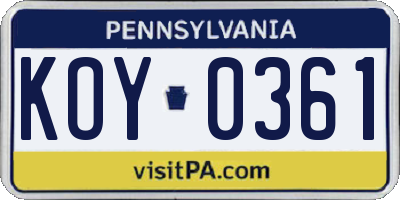 PA license plate KOY0361