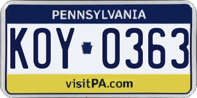 PA license plate KOY0363