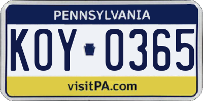 PA license plate KOY0365