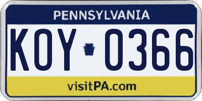 PA license plate KOY0366