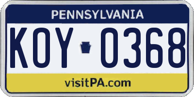 PA license plate KOY0368